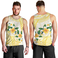 Gold And White Polynesia Plumeria Men Tank Top Curves Tropical Vibes