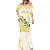 Gold And White Polynesia Plumeria Mermaid Dress Curves Tropical Vibes