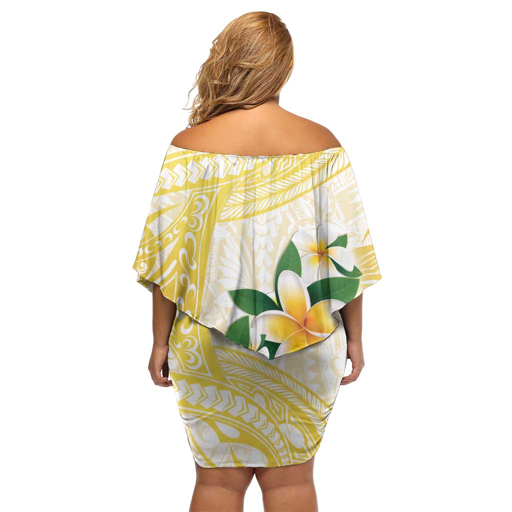 Gold And White Polynesia Plumeria Off Shoulder Short Dress Curves Tropical Vibes