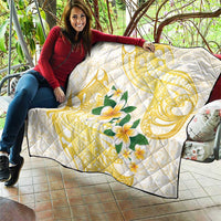 Gold And White Polynesia Plumeria Quilt Curves Tropical Vibes