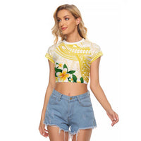 Gold And White Polynesia Plumeria Raglan Cropped T Shirt Curves Tropical Vibes