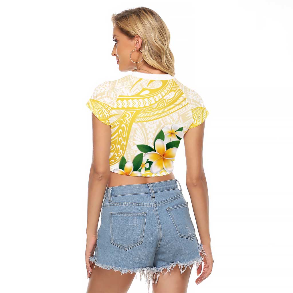 Gold And White Polynesia Plumeria Raglan Cropped T Shirt Curves Tropical Vibes