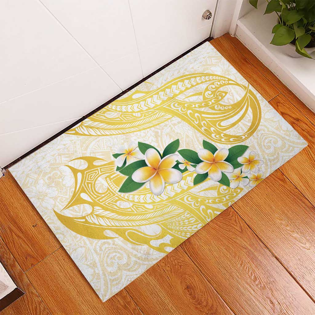 Gold And White Polynesia Plumeria Rubber Doormat Curves Tropical Vibes LT14 - Polynesian Pride