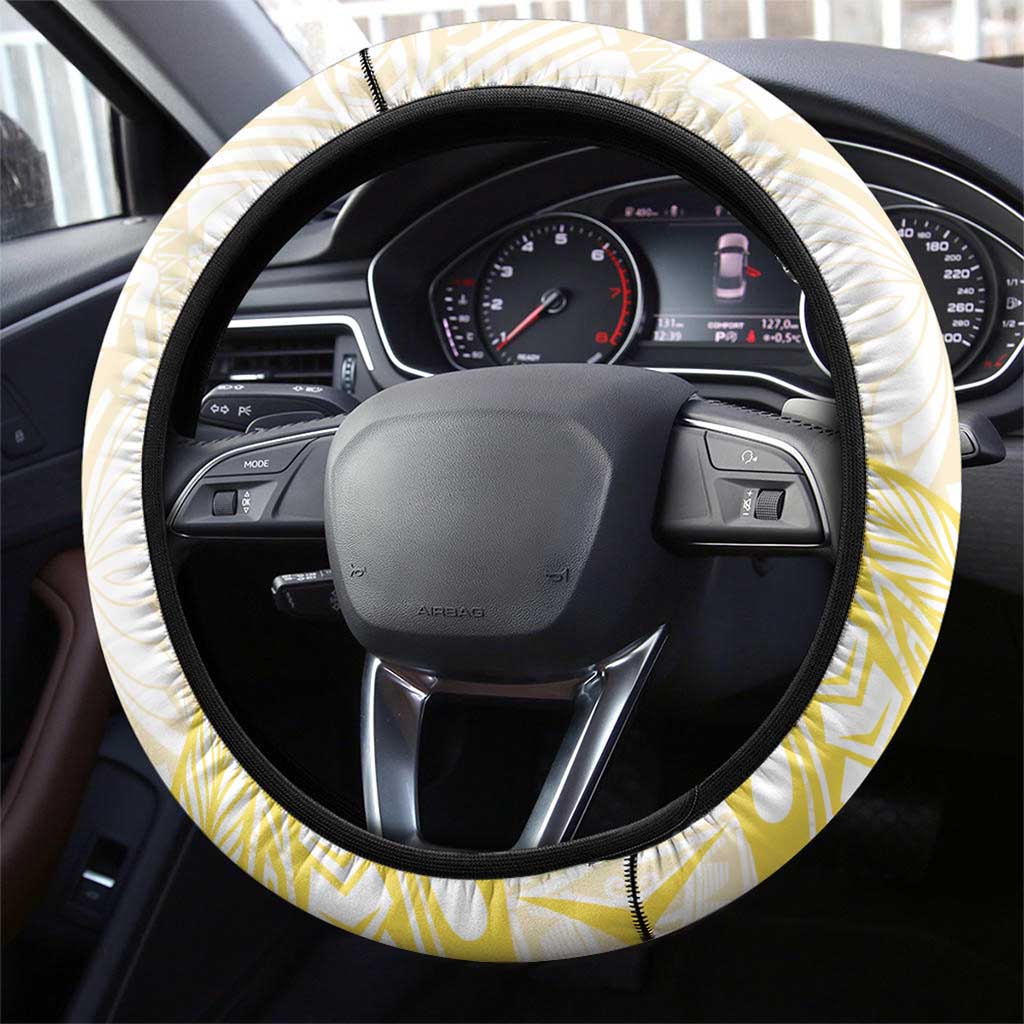 Gold And White Polynesia Plumeria Steering Wheel Cover Curves Tropical Vibes LT14 - Polynesian Pride