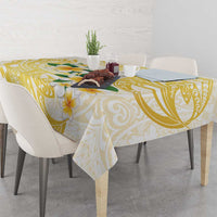 Gold And White Polynesia Plumeria Tablecloth Curves Tropical Vibes