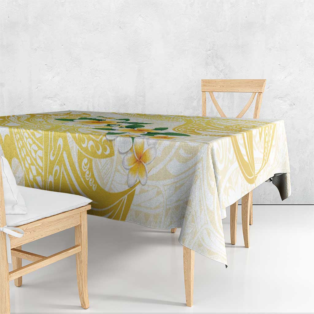 Gold And White Polynesia Plumeria Tablecloth Curves Tropical Vibes