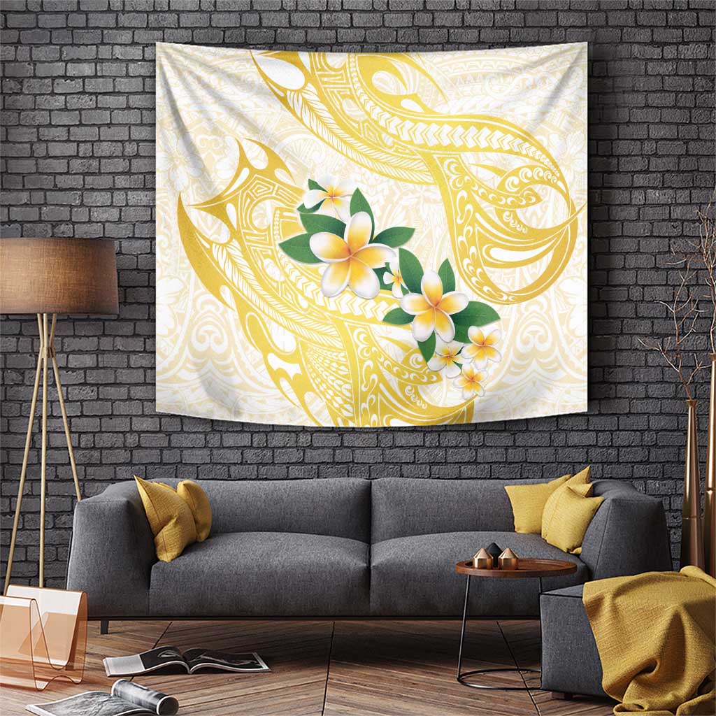 Gold And White Polynesia Plumeria Tapestry Curves Tropical Vibes LT14 Gold - Polynesian Pride