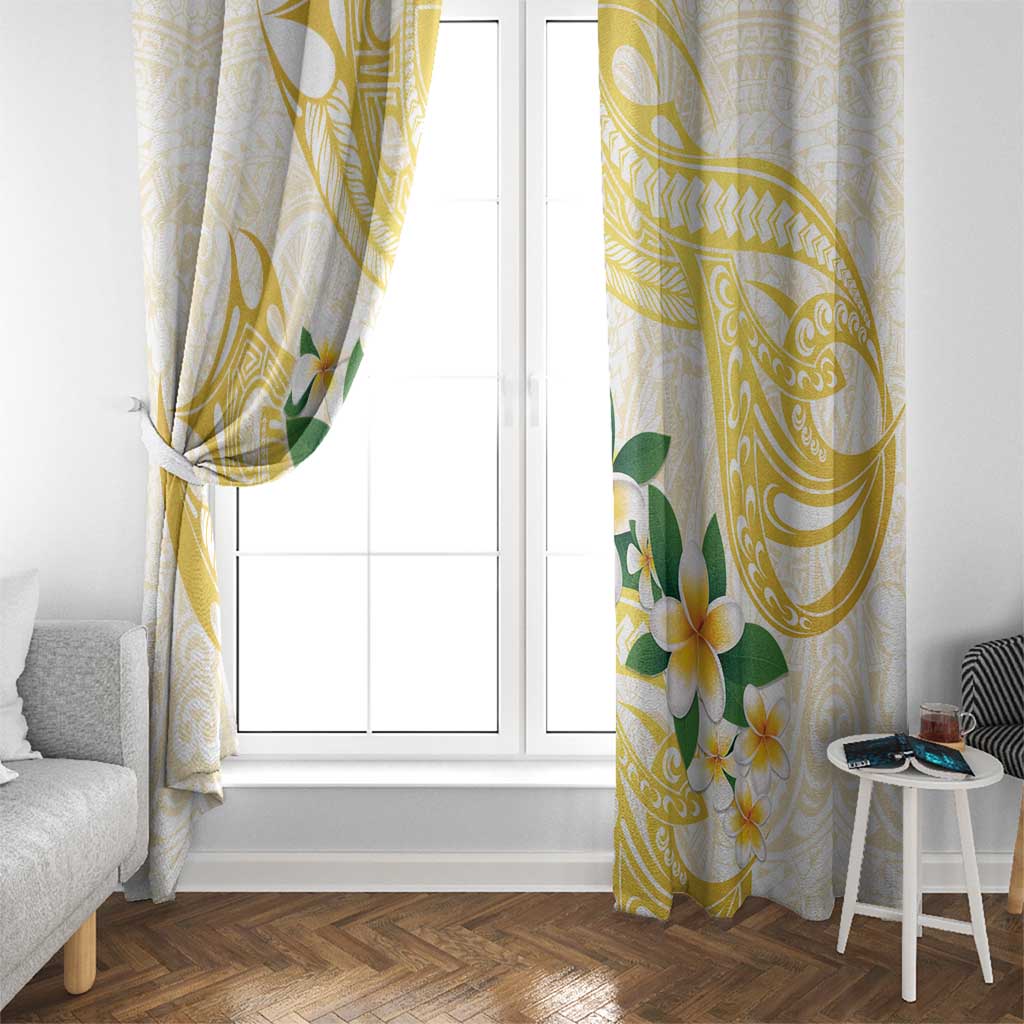 Gold And White Polynesia Plumeria Window Curtain Curves Tropical Vibes