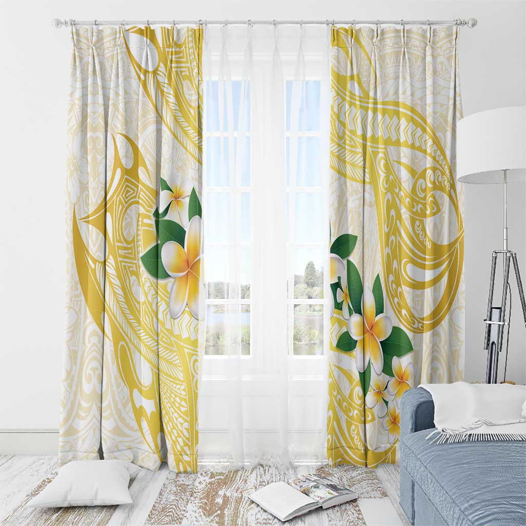 Gold And White Polynesia Plumeria Window Curtain Curves Tropical Vibes