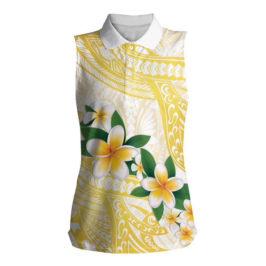 Gold And White Polynesia Plumeria Women Sleeveless Polo Shirt Curves Tropical Vibes