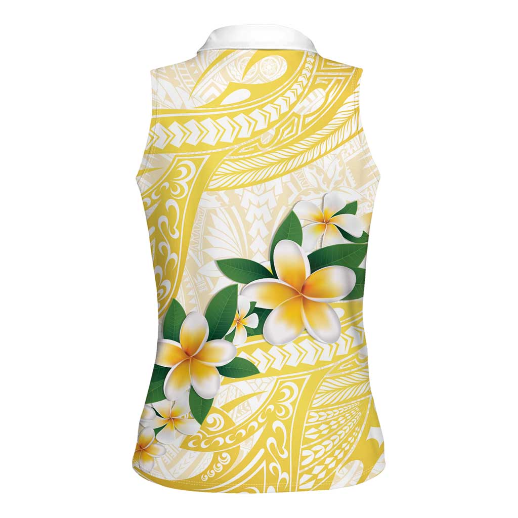 Gold And White Polynesia Plumeria Women Sleeveless Polo Shirt Curves Tropical Vibes
