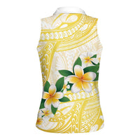 Gold And White Polynesia Plumeria Women Sleeveless Polo Shirt Curves Tropical Vibes