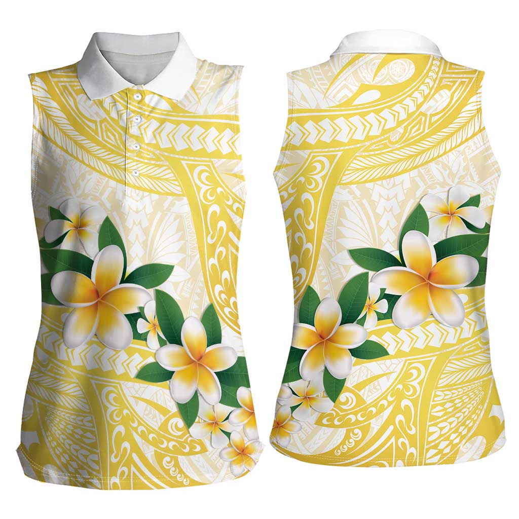 Gold And White Polynesia Plumeria Women Sleeveless Polo Shirt Curves Tropical Vibes