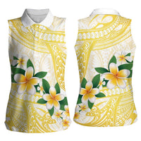 Gold And White Polynesia Plumeria Women Sleeveless Polo Shirt Curves Tropical Vibes