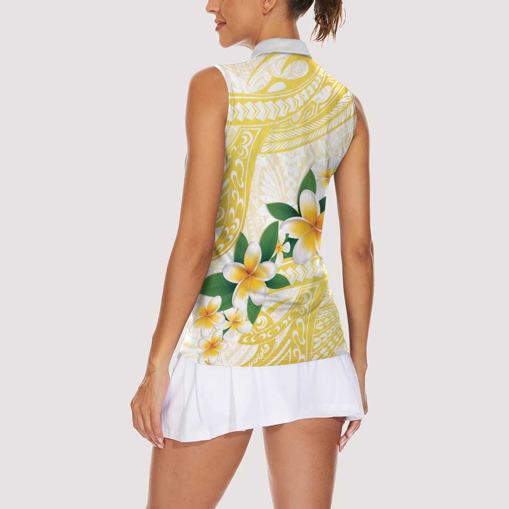 Gold And White Polynesia Plumeria Women Sleeveless Polo Shirt Curves Tropical Vibes