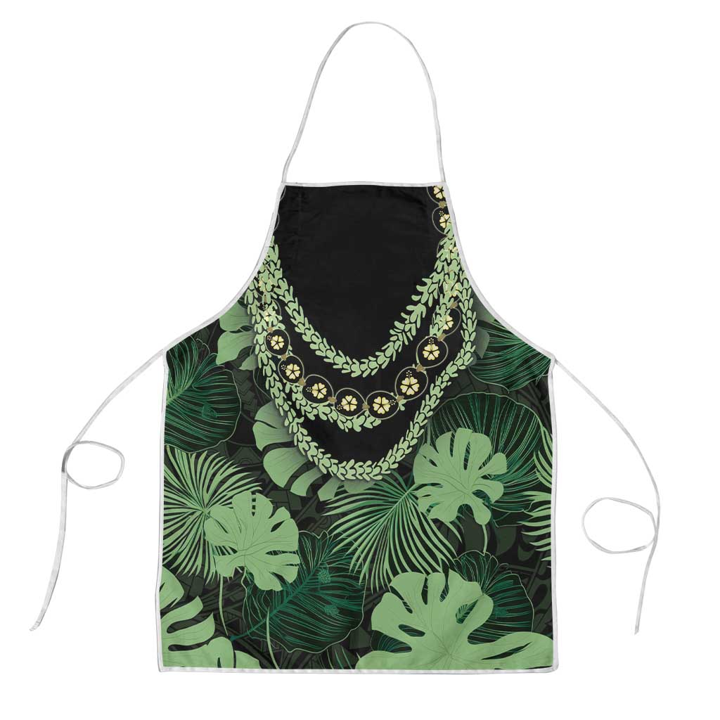 Green Hawaii Kukui Nut Lei Apron Hawaiian Pattern Monstera Tropical Vibes - Polynesian Pride