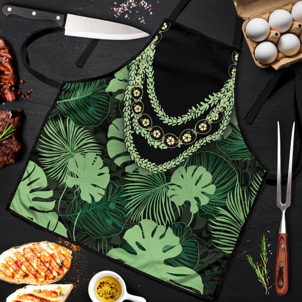 Green Hawaii Kukui Nut Lei Apron Hawaiian Pattern Monstera Tropical Vibes - Polynesian Pride