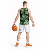 Green Hawaii Kukui Nut Lei Basketball Jersey Hawaiian Pattern Monstera Tropical Vibes - Polynesian Pride