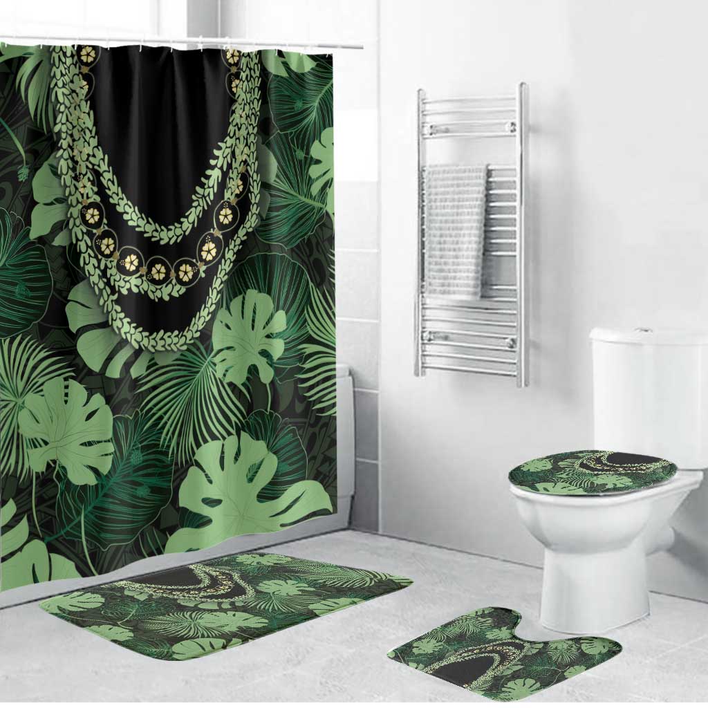 Green Hawaii Kukui Nut Lei Bathroom Set Hawaiian Pattern Monstera Tropical Vibes - Polynesian Pride