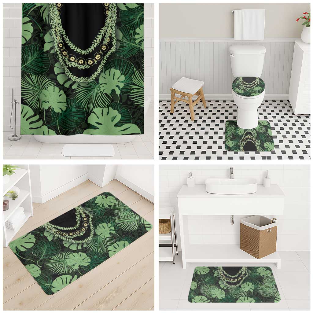 Green Hawaii Kukui Nut Lei Bathroom Set Hawaiian Pattern Monstera Tropical Vibes - Polynesian Pride