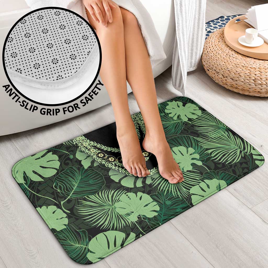 Green Hawaii Kukui Nut Lei Bathroom Set Hawaiian Pattern Monstera Tropical Vibes - Polynesian Pride