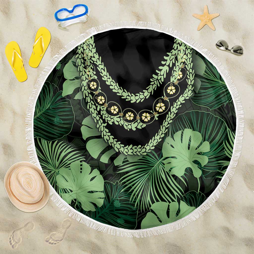 Green Hawaii Kukui Nut Lei Beach Blanket Hawaiian Pattern Monstera Tropical Vibes - Polynesian Pride