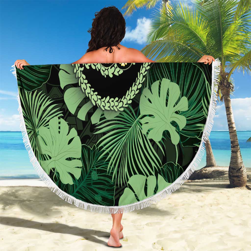 Green Hawaii Kukui Nut Lei Beach Blanket Hawaiian Pattern Monstera Tropical Vibes - Polynesian Pride