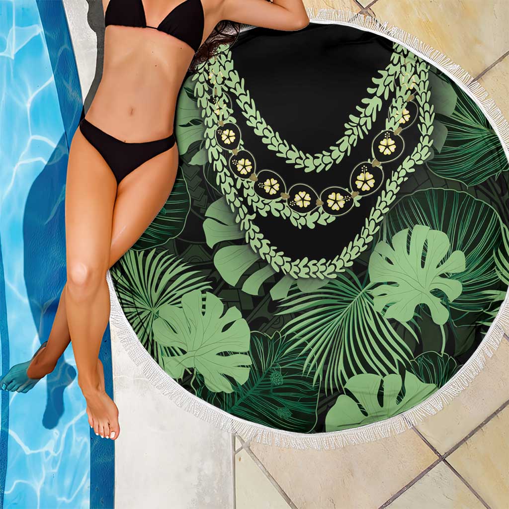Green Hawaii Kukui Nut Lei Beach Blanket Hawaiian Pattern Monstera Tropical Vibes - Polynesian Pride