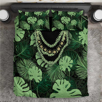 Green Hawaii Kukui Nut Lei Bedding Set Hawaiian Pattern Monstera Tropical Vibes - Polynesian Pride