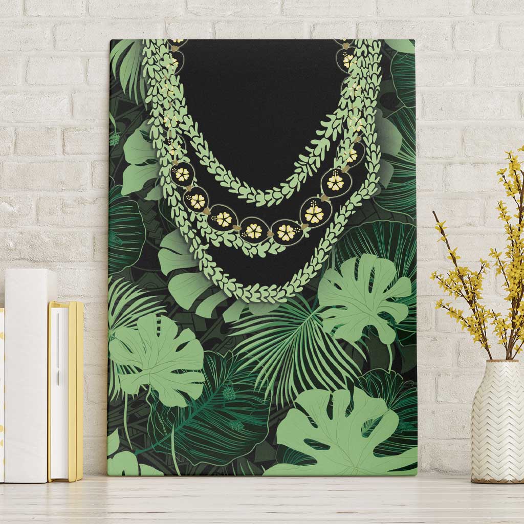 Green Hawaii Kukui Nut Lei Canvas Wall Art Hawaiian Pattern Monstera Tropical Vibes - Polynesian Pride