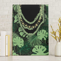Green Hawaii Kukui Nut Lei Canvas Wall Art Hawaiian Pattern Monstera Tropical Vibes - Polynesian Pride
