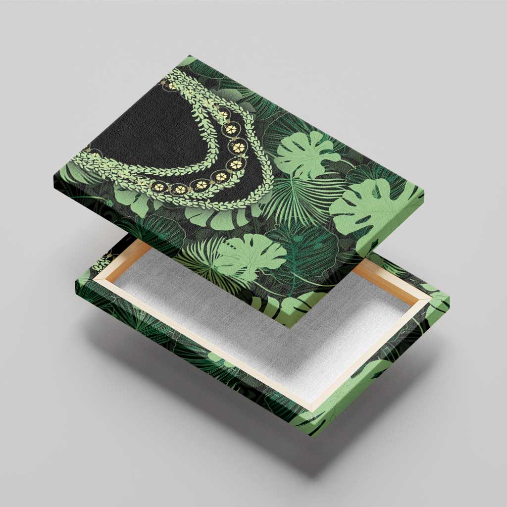 Green Hawaii Kukui Nut Lei Canvas Wall Art Hawaiian Pattern Monstera Tropical Vibes - Polynesian Pride