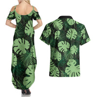 Green Hawaii Kukui Nut Lei Couples Matching Summer Maxi Dress and Hawaiian Shirt Hawaiian Pattern Monstera Tropical Vibes - Polynesian Pride