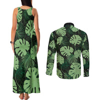 Green Hawaii Kukui Nut Lei Couples Matching Tank Maxi Dress and Long Sleeve Button Shirt Hawaiian Pattern Monstera Tropical Vibes - Polynesian Pride