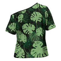 Green Hawaii Kukui Nut Lei Cross Shoulder Shirt Hawaiian Pattern Monstera Tropical Vibes - Polynesian Pride