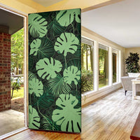 Green Hawaii Kukui Nut Lei Door Cover Hawaiian Pattern Monstera Tropical Vibes - Polynesian Pride