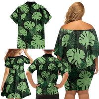 Green Hawaii Kukui Nut Lei Family Matching Off Shoulder Short Dress and Hawaiian Shirt Hawaiian Pattern Monstera Tropical Vibes - Polynesian Pride