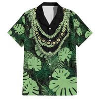 Green Hawaii Kukui Nut Lei Family Matching Off Shoulder Short Dress and Hawaiian Shirt Hawaiian Pattern Monstera Tropical Vibes - Polynesian Pride
