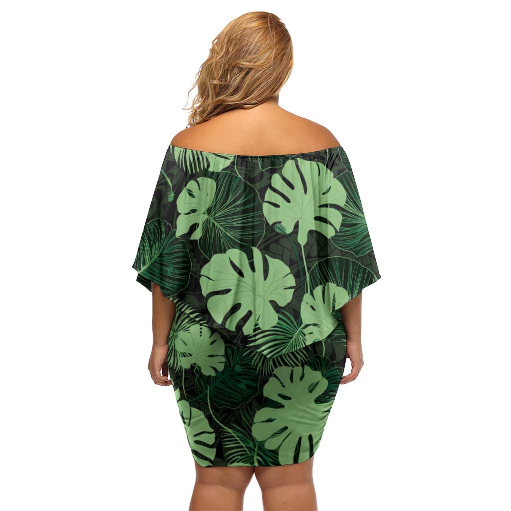 Green Hawaii Kukui Nut Lei Family Matching Off Shoulder Short Dress and Hawaiian Shirt Hawaiian Pattern Monstera Tropical Vibes - Polynesian Pride