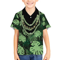 Green Hawaii Kukui Nut Lei Family Matching Off Shoulder Short Dress and Hawaiian Shirt Hawaiian Pattern Monstera Tropical Vibes - Polynesian Pride