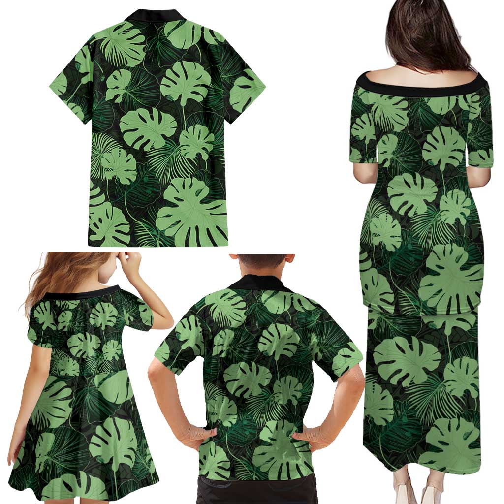 Green Hawaii Kukui Nut Lei Family Matching Puletasi and Hawaiian Shirt Hawaiian Pattern Monstera Tropical Vibes - Polynesian Pride