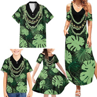 Green Hawaii Kukui Nut Lei Family Matching Summer Maxi Dress and Hawaiian Shirt Hawaiian Pattern Monstera Tropical Vibes - Polynesian Pride
