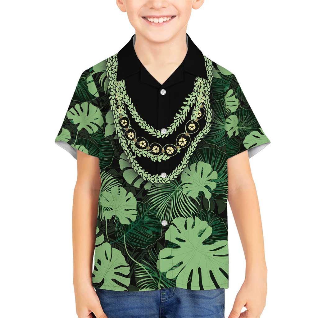 Green Hawaii Kukui Nut Lei Family Matching Summer Maxi Dress and Hawaiian Shirt Hawaiian Pattern Monstera Tropical Vibes - Polynesian Pride