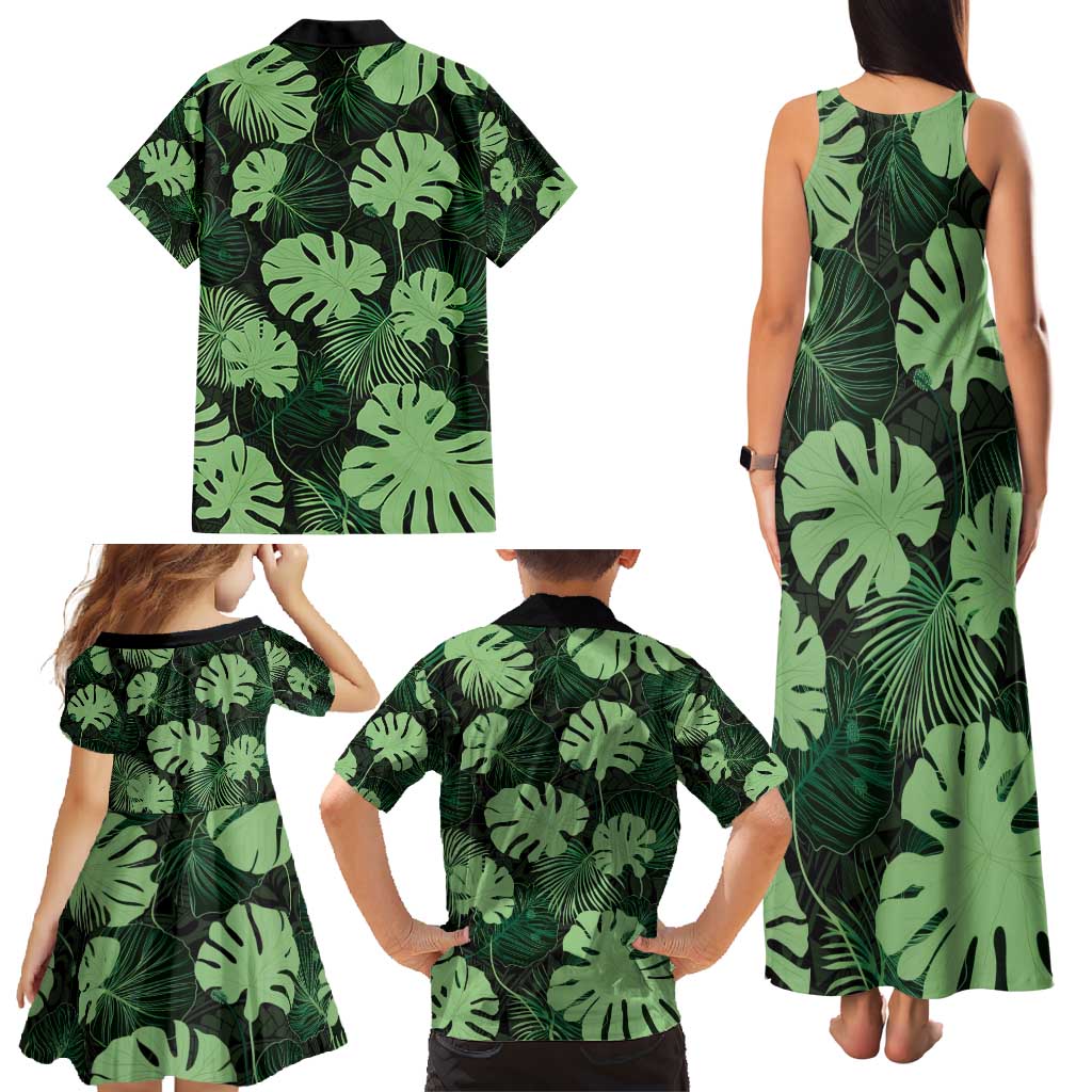 Green Hawaii Kukui Nut Lei Family Matching Tank Maxi Dress and Hawaiian Shirt Hawaiian Pattern Monstera Tropical Vibes - Polynesian Pride