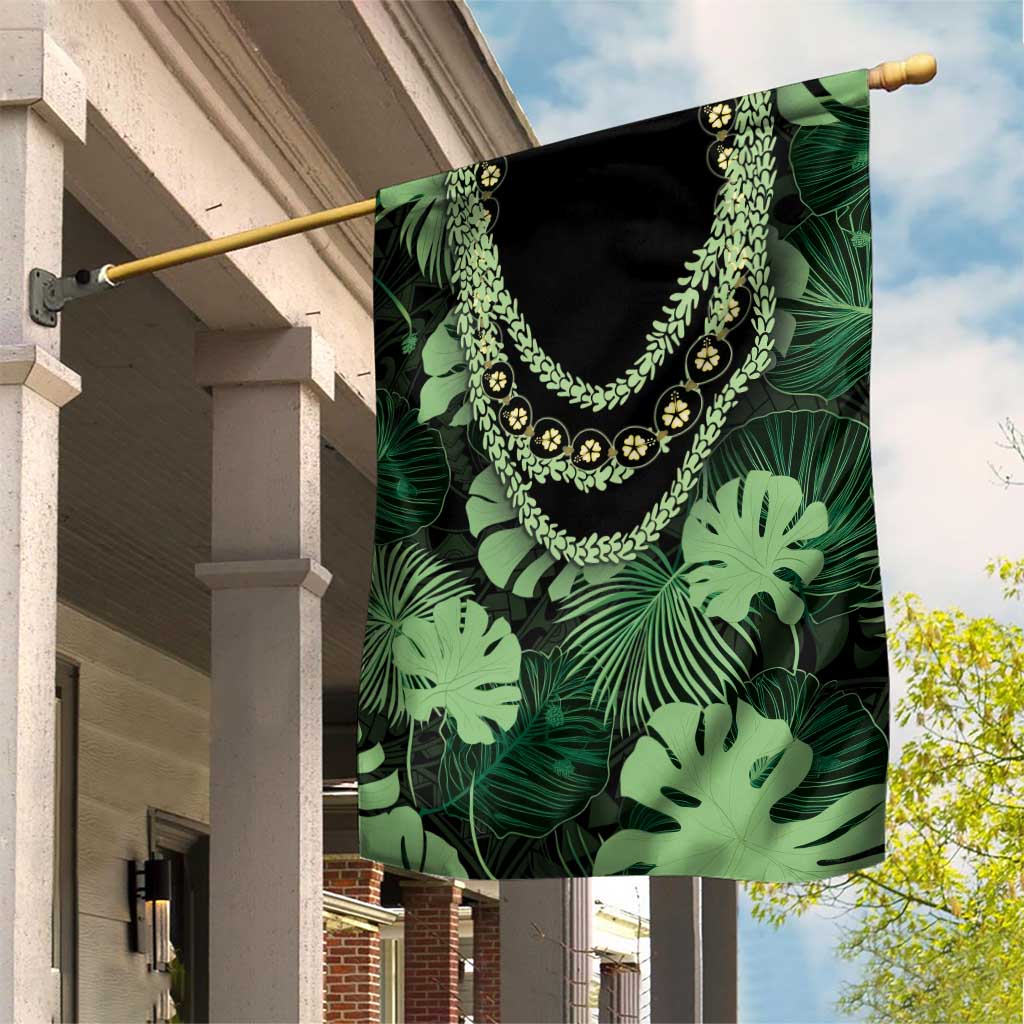 Green Hawaii Kukui Nut Lei Garden Flag Hawaiian Pattern Monstera Tropical Vibes LT14 House Flag Green - Polynesian Pride