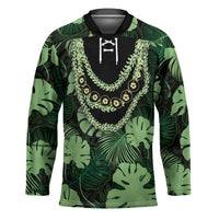 Green Hawaii Kukui Nut Lei Hockey Jersey Hawaiian Pattern Monstera Tropical Vibes - Polynesian Pride