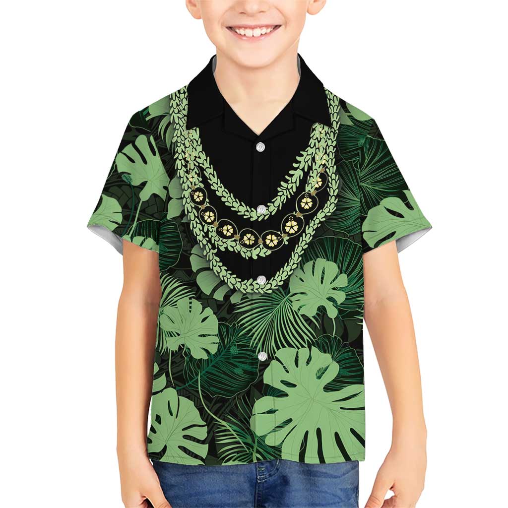 Green Hawaii Kukui Nut Lei Kid Hawaiian Shirt Hawaiian Pattern Monstera Tropical Vibes LT14 Kid Green - Polynesian Pride