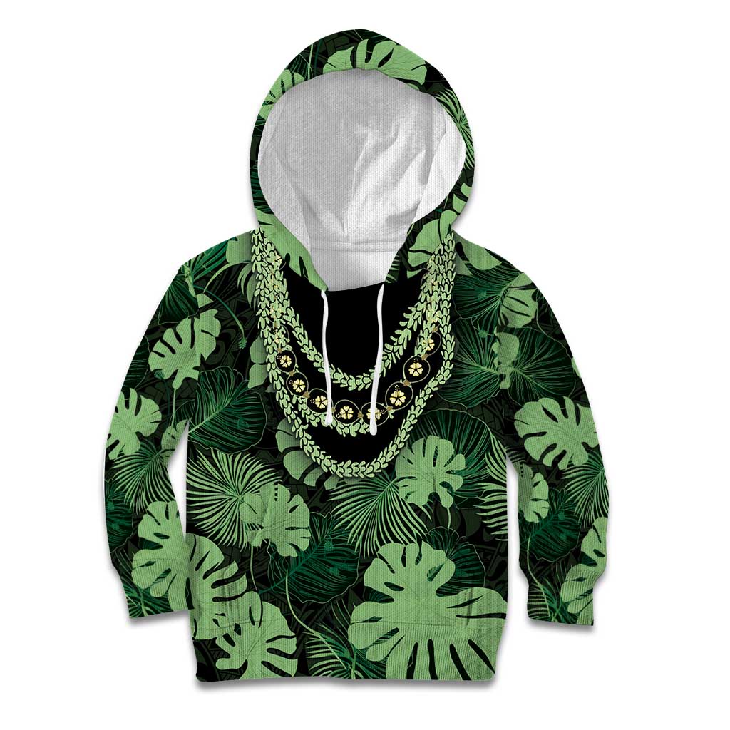 Green Hawaii Kukui Nut Lei Kid Hoodie Hawaiian Pattern Monstera Tropical Vibes LT14 Hoodie Green - Polynesian Pride