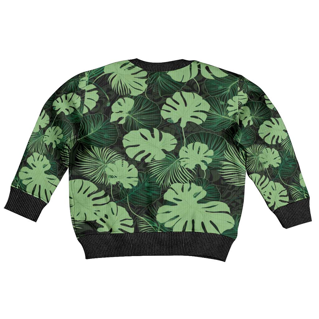 Green Hawaii Kukui Nut Lei Kid Ugly Christmas Sweater Hawaiian Pattern Monstera Tropical Vibes - Polynesian Pride