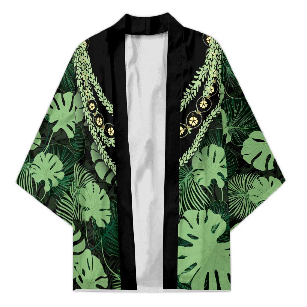 Green Hawaii Kukui Nut Lei Kimono Hawaiian Pattern Monstera Tropical Vibes LT14 Unisex Green - Polynesian Pride